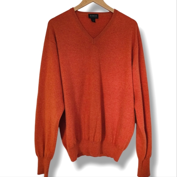 Forte 100% Cashmere Sweater Mens Size L Burnt Orange V-Neck Fall Soft Cozy Fall - Picture 9 of 9